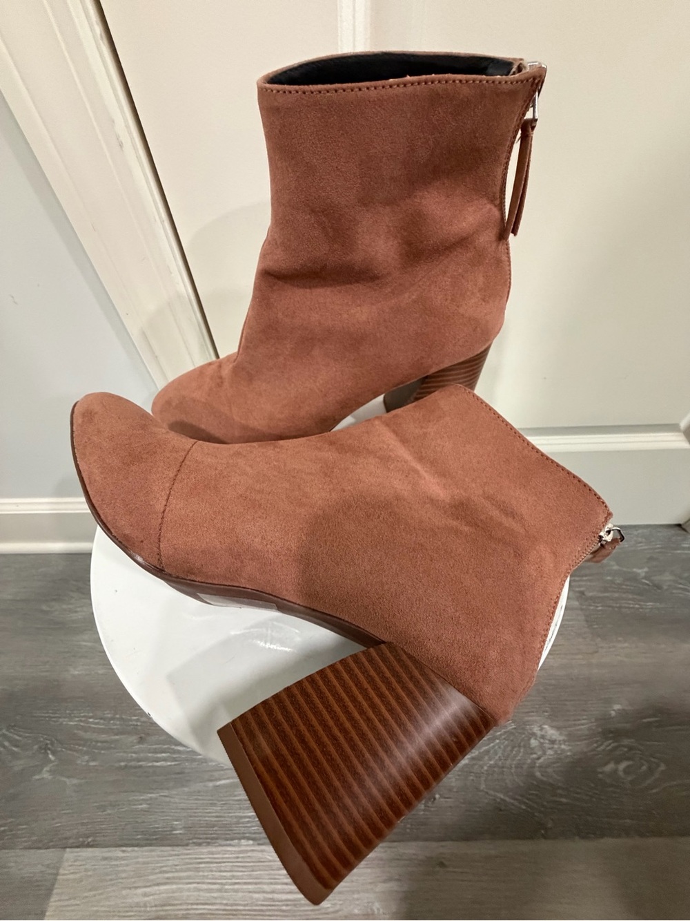 Qupid Women's Suede Ankle Booties in Chestnut Brown